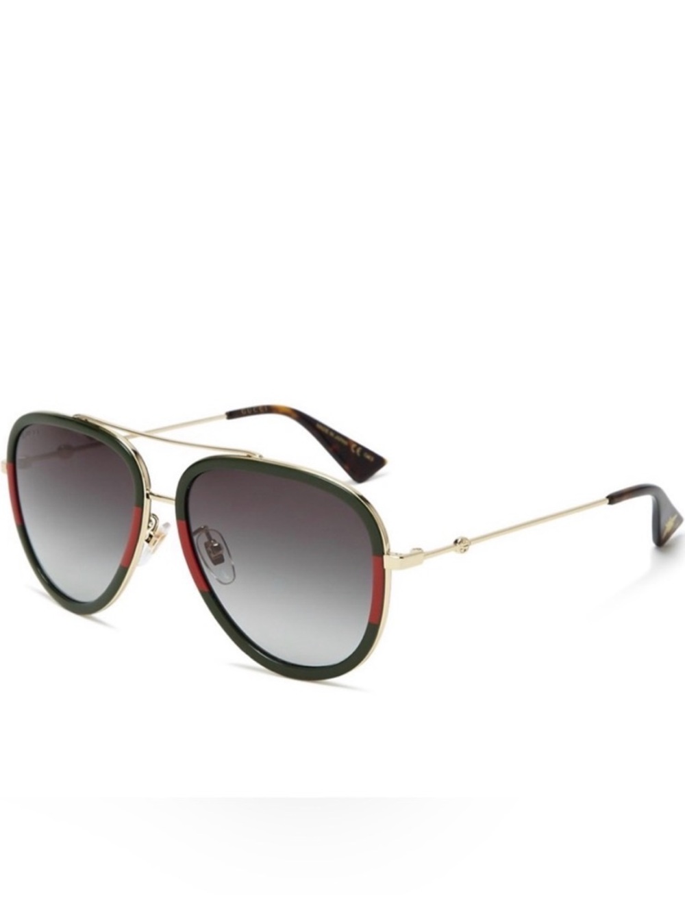 Gucci Green and Red Trim Aviator Sunglasses with Gold Temples